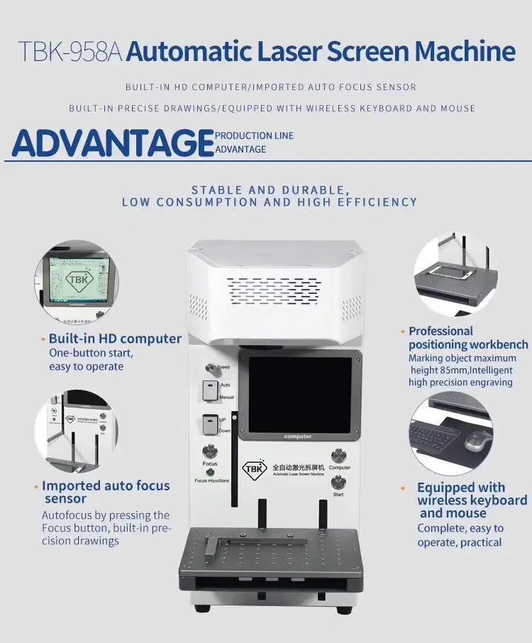 LY TBK 958A  Automatic LCD Separator Machine Fiber Laser Repair Machine 20W For IPhoneX XS Max 8 8+ Back Cover Glass