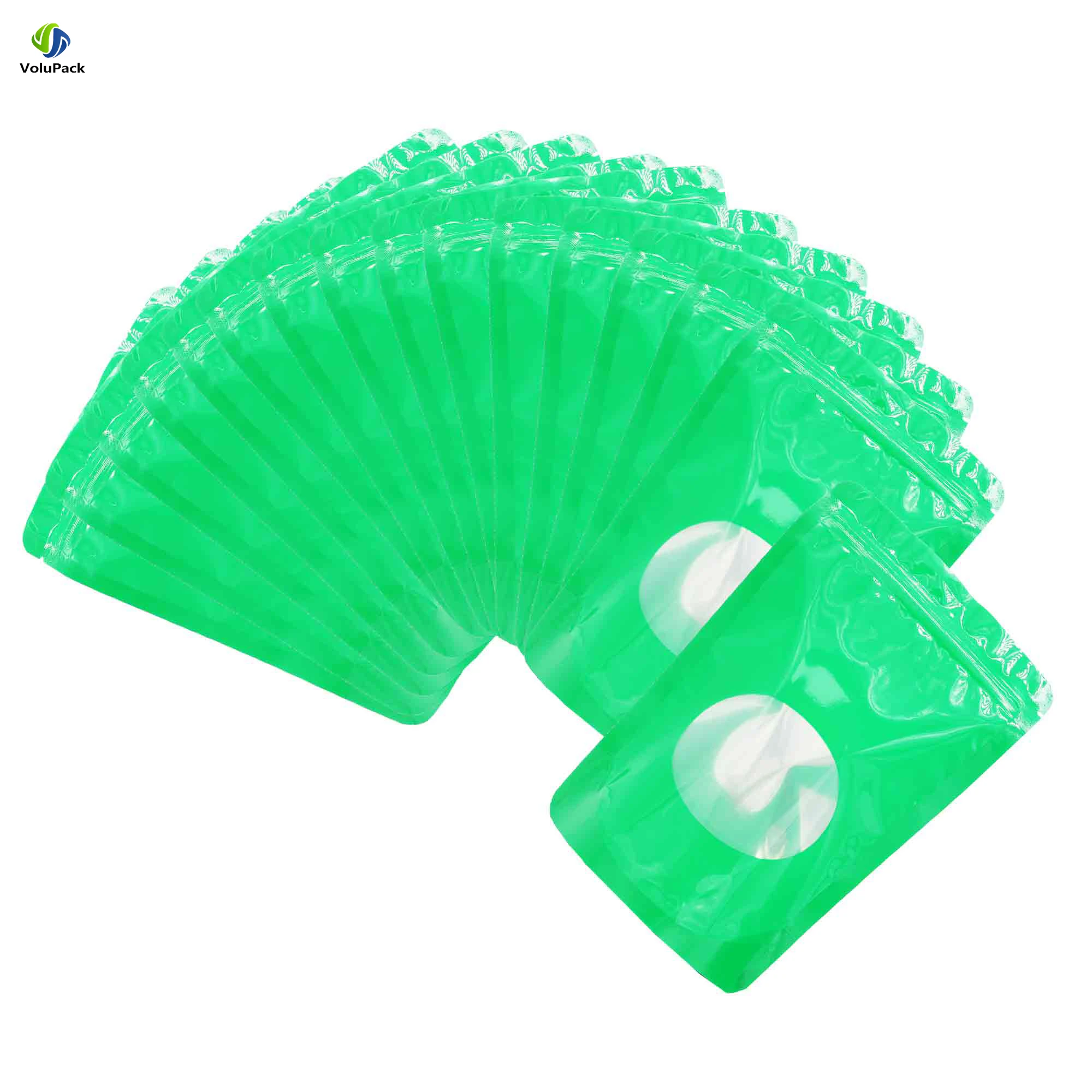 100pcs Glossy Green Aluminum Foil Standing Up Zipper Pouches Doypack Eco-friendly Heat Seal Mylar Bags With Clear Oval Window