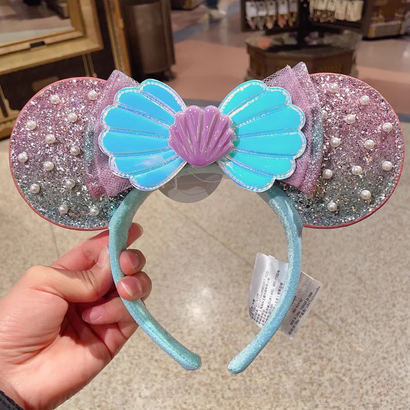 Disney Princess Headband Mickey Ear Rapunzel Snow White Sequin Bow Hair Hoop Gift Girl Accessories Christmas Sally Jack