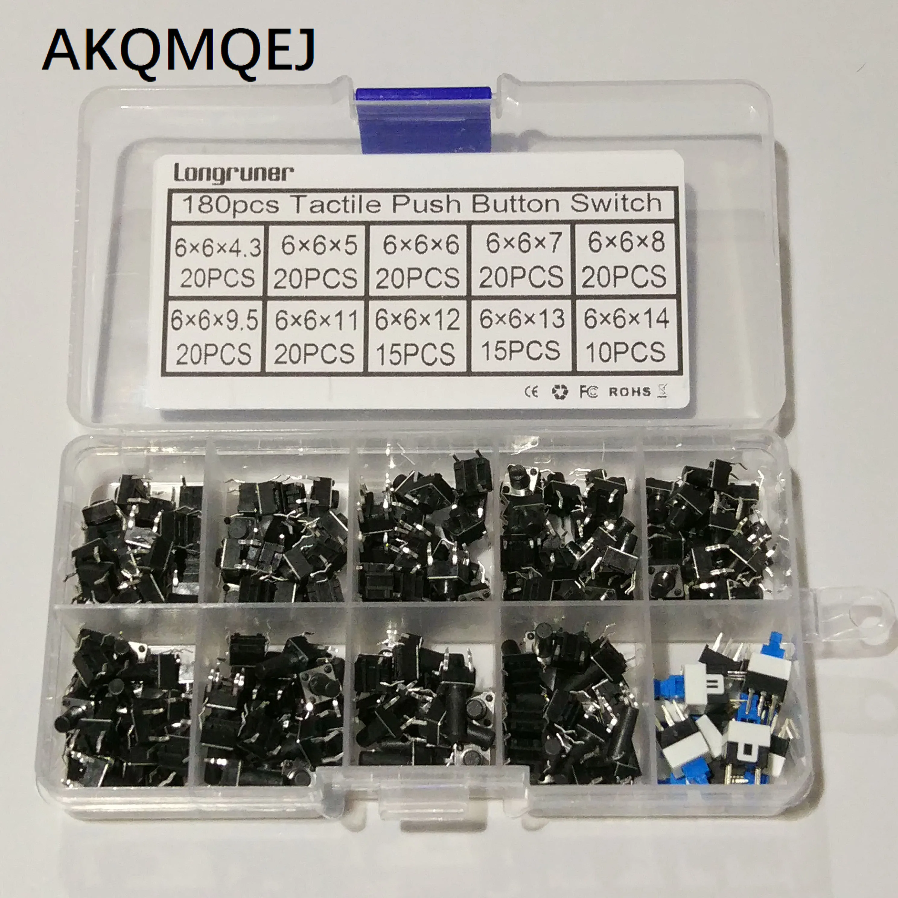 180pcs pin touch switch 6 * 6 * 4.3 5 6 7 8 9.5 11 12 14 key switch three four pin sample box