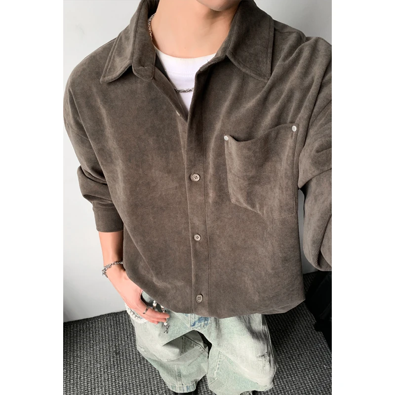 M-XXXXXL Classic Plus Size Men Button-Down Shirt Notch Collar Long Sleeve Top with Chest Pocket for Spring & Autumn 5XL 4XL 3XL