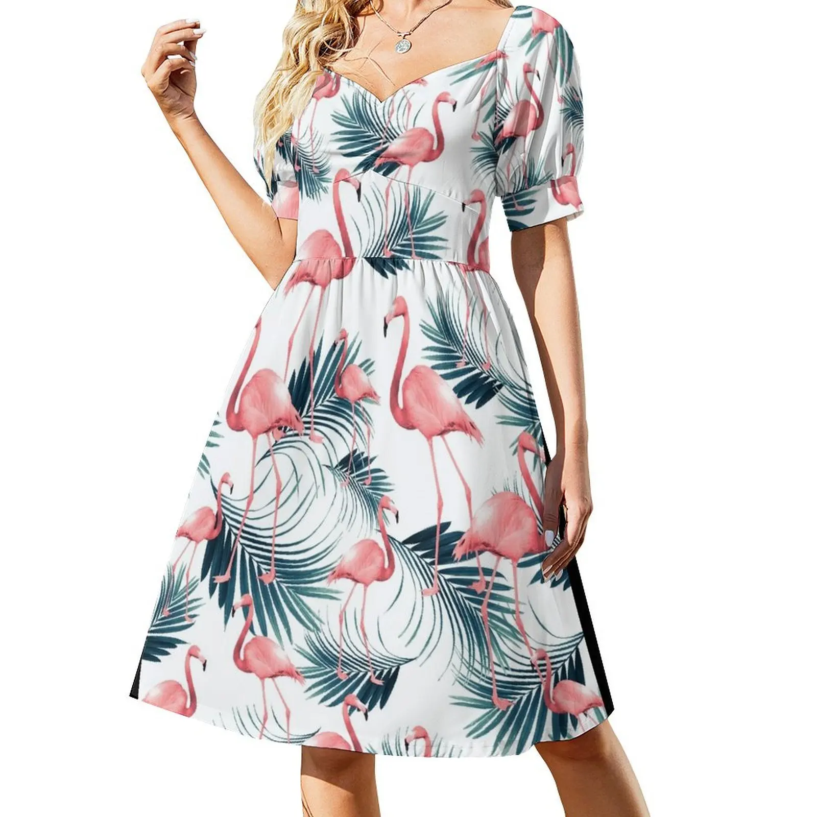 

Summer Flamingo Palm Vibes #1 #tropical #decor #art Short Sleeved Dress Evening dresses women's evening dresses Dress