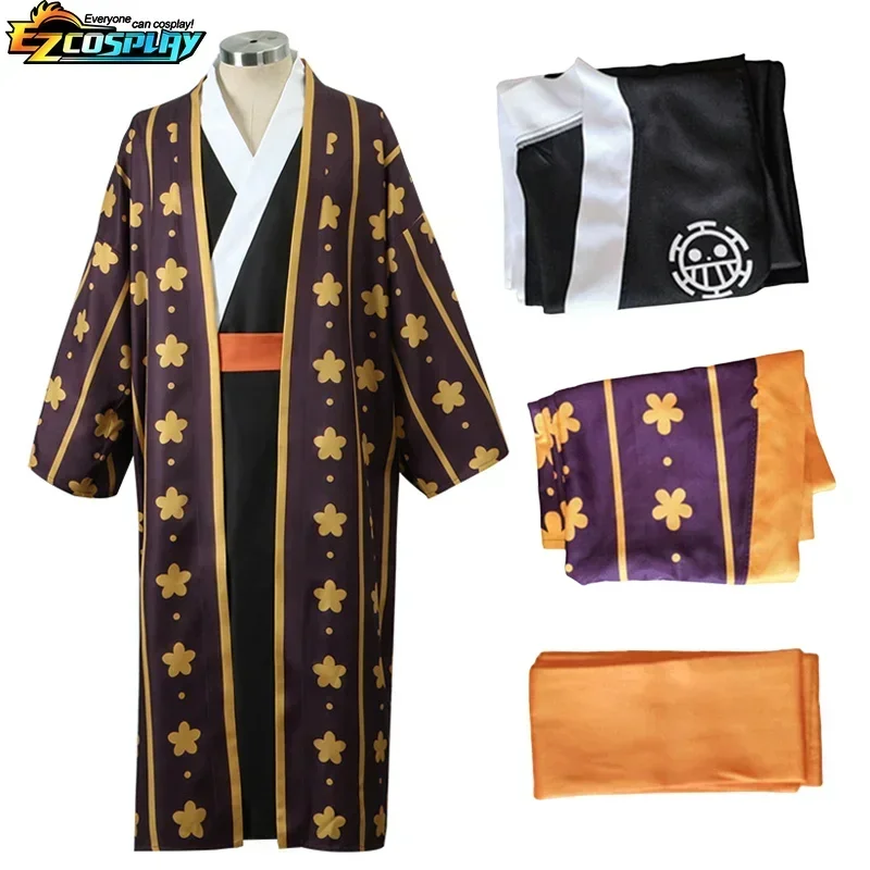 Disfraz de Trafalgar Law, disfraz de Anime Wano Country Law, uniforme tipo kimono, conjunto completo para hombre, disfraz de fiesta de Carnaval y Halloween