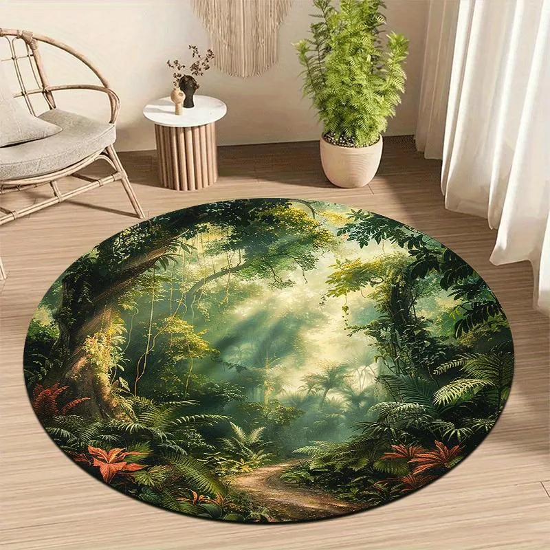1pc Lush Amazon Jungle Round Area Rug, Indoor & Outdoor Comfortable Floor Mat for Kitchen, Home, Office, Laundry Room