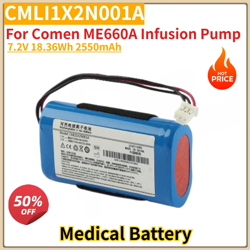 

CMLI1X2N001A High Quality Battery 7.2V 18.36Wh 2550mAh for Comen ME660A Infusion Pump Brand New Replacement Battery