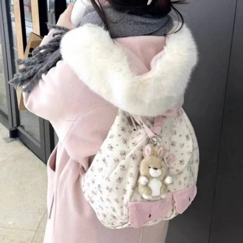 2025 Women Fashion New Casual Backpack Girls Sweet Kawaii Flower Schoolbags Y2k Aesthetic Chic All Match Backpacks For Students