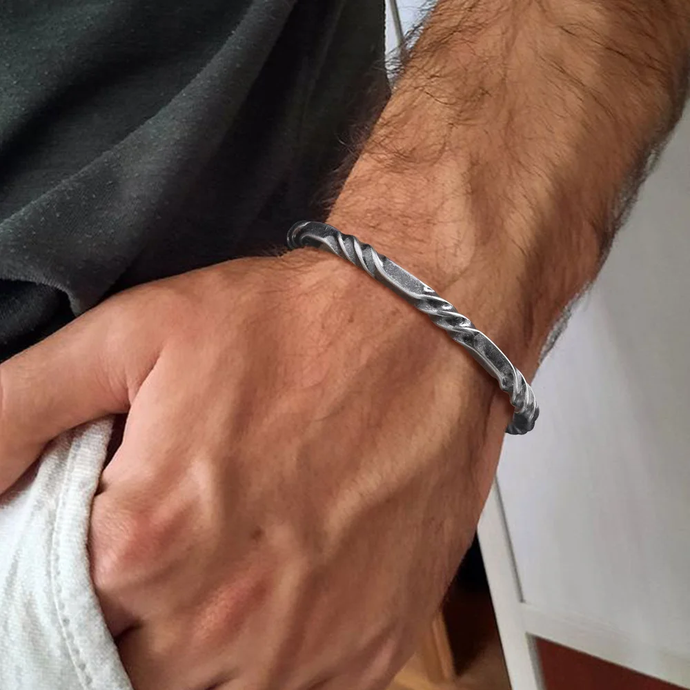 

Vintage Twisted Open Bracelet for Men,Stainless Steel Irregular Twisted Bangle,Retro Punk Jewelry Gift