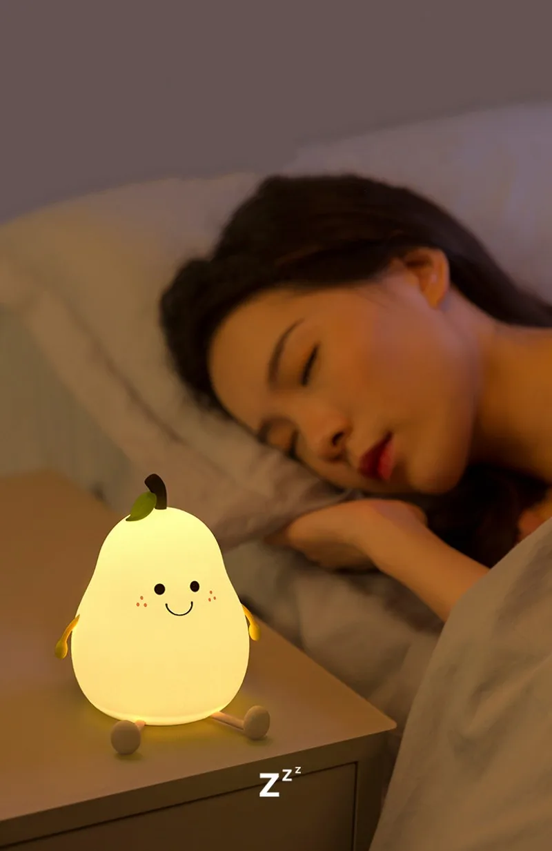 Creative Cute LED Pear Night Light USB Rechargeable Dimming Touch Silicone Table Lamp Bedroom Decoration Couple Gift Boby Light