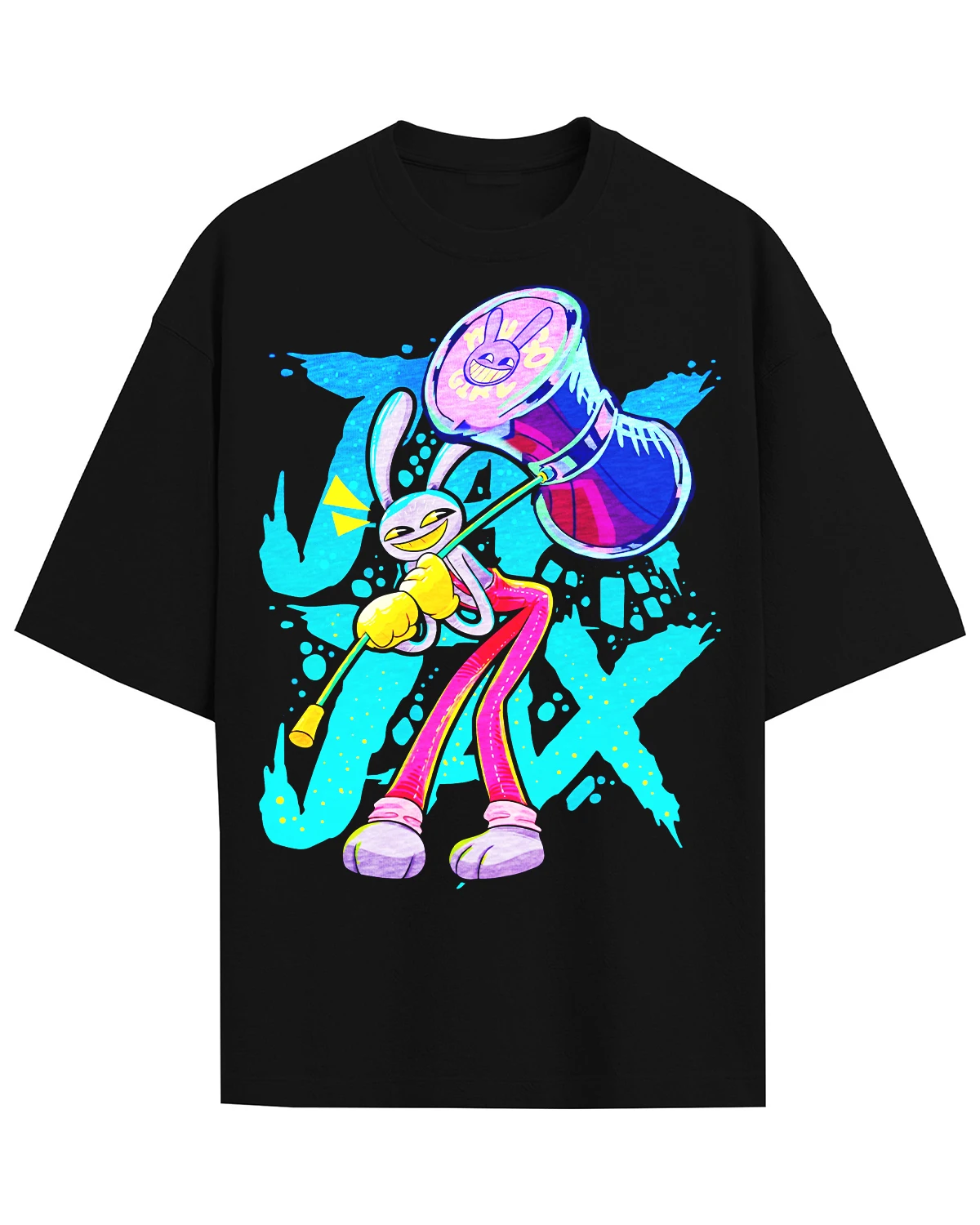 Das fantastische T-Shirt mit dem Motiv von Pomni aus „The Amazing Digital Circus“, ein farbenfroher Print mit dem Pomni-Charakter, ein Cartoon-Design für Fans, Damen, Herren und Kinder, kurzärmeliges T-Shirt. – Detail 4
