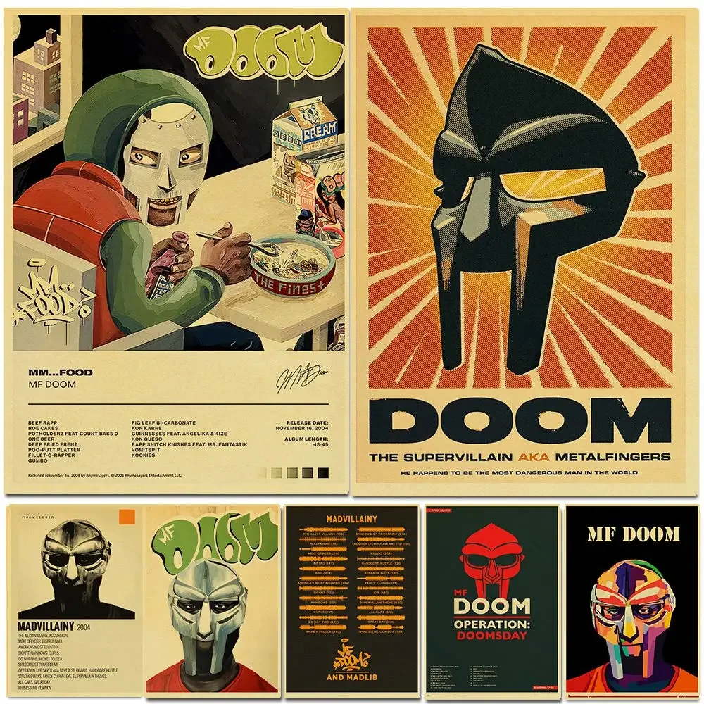 Vintage handgemalte Wandkunst MFDoom Madlib Sänger Rap Hip Hop Musik Album HD Leinwand Poster Druck Wohnzimmer Schlafzimmer Home De