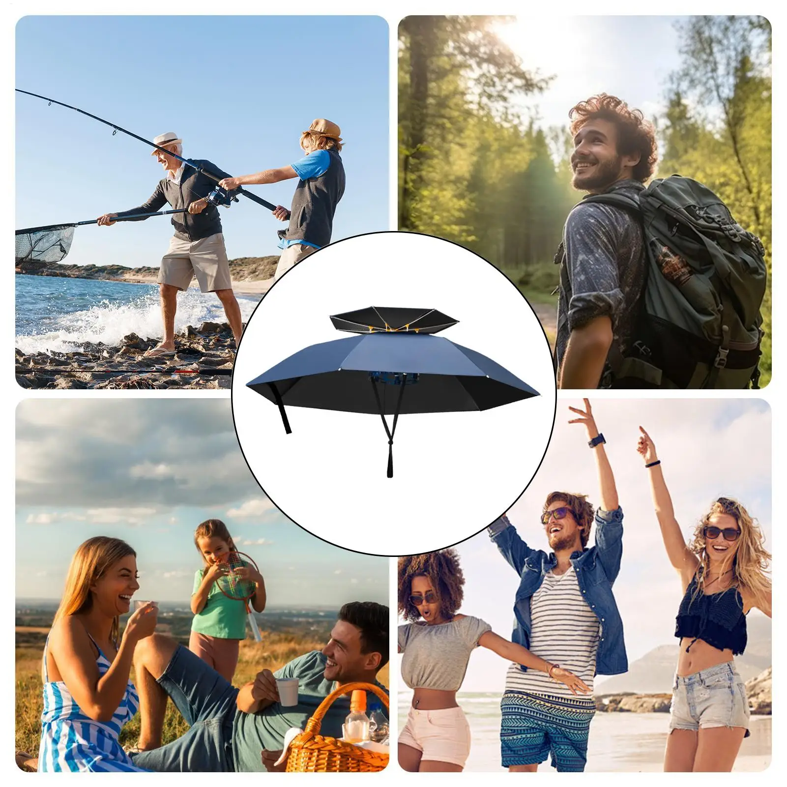 

Umbrella Hats UV Protection Waterproof Adjustable Double-Layer Sun Umbrella Hat For Beach Hiking Camping Gardening Photography