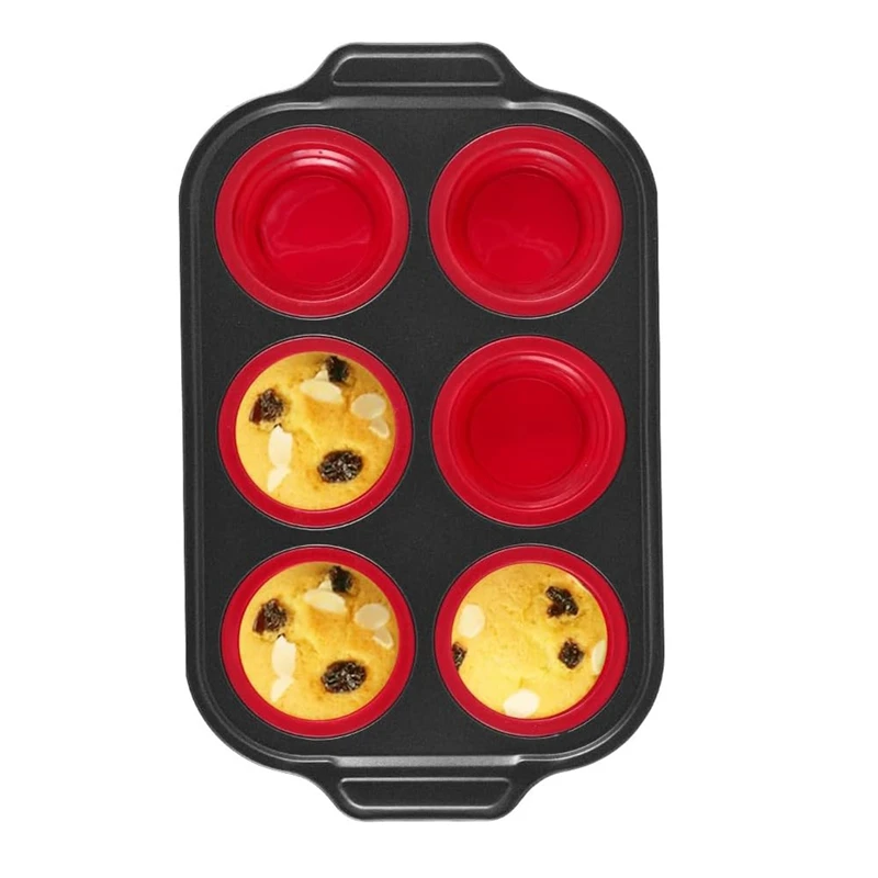 

Silicone Muffin Pan Cupcake Pan For Baking, Metal Frame Muffin Tin Egg Bites Cup Egg Mold, 6 Cups Red