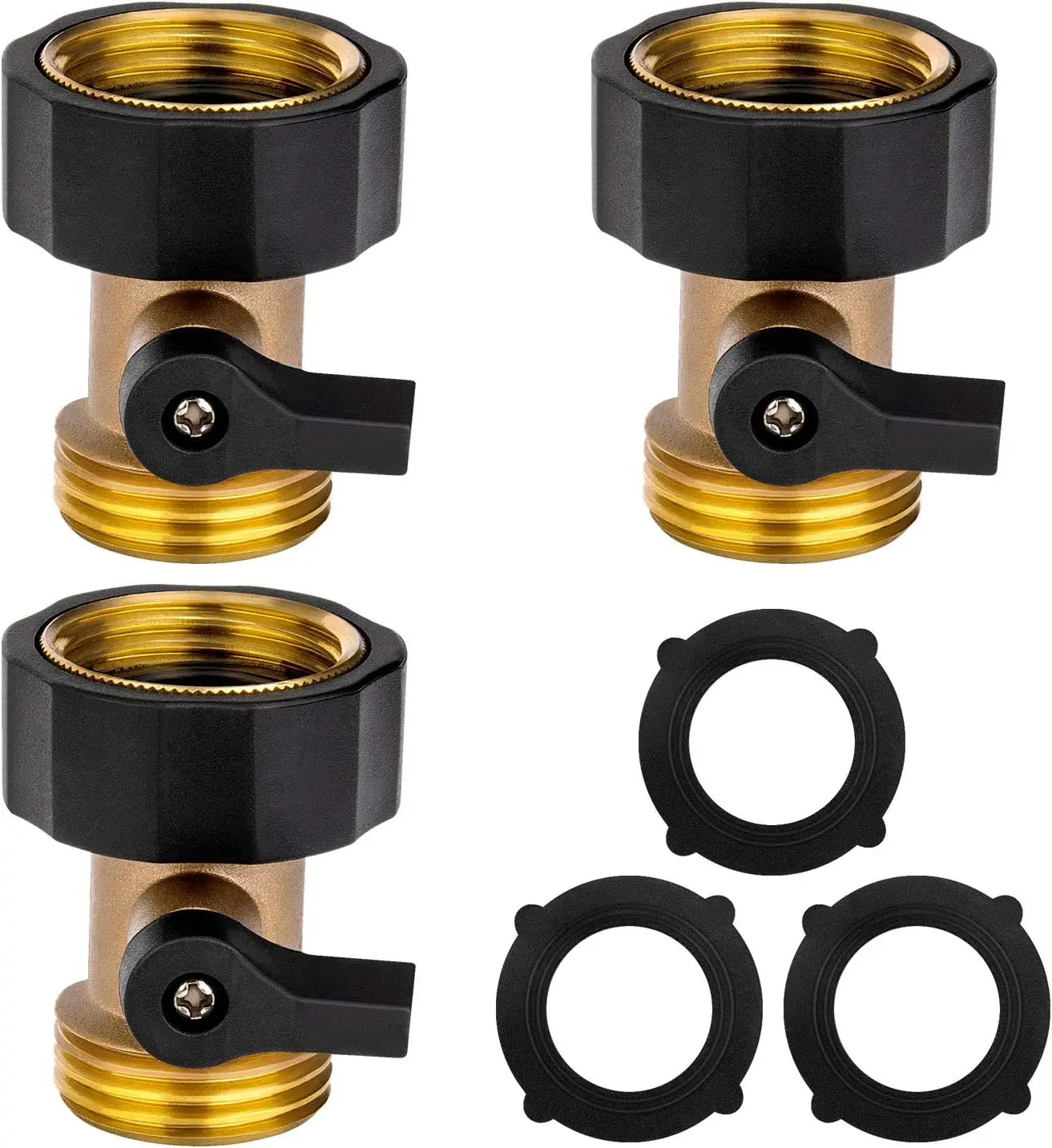 

Heavy Duty Brass Shut Off Valve Garden Hose Connector, 3PCS 3/4" Water Hose Single Shut Off Valve