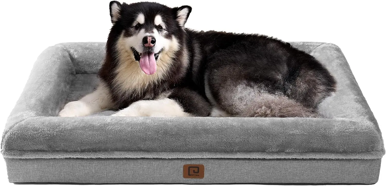 

Memory Foam Orthopedic Dog Beds for Jumbo Dogs with 100% Foam Bolsters, Grey