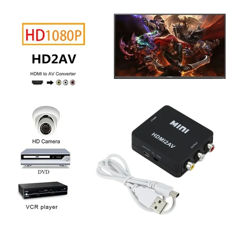 Hdmi-kompatibel zu rca konverter av/cvbs l/r audio video set top box up scaler 1080p mini hd2av unterstützung ntsc pal ausgang hd zu av