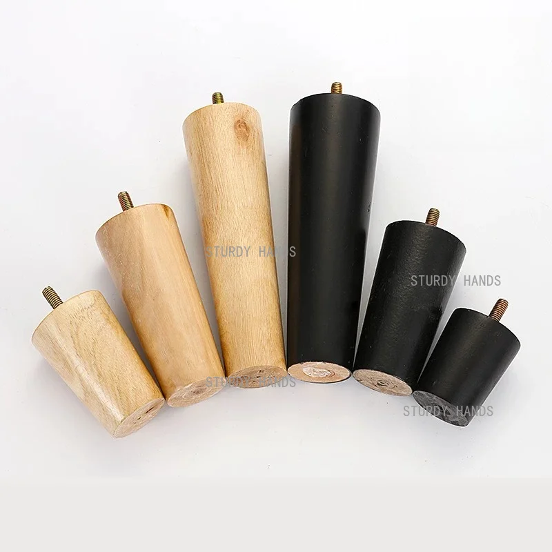 4PCS Solid Wood Furniture Legs, Cylindrical Sofa Feet, Wooden Couch Chair Cabinet Table Legs with Bolt, DIY Hardware Accessories