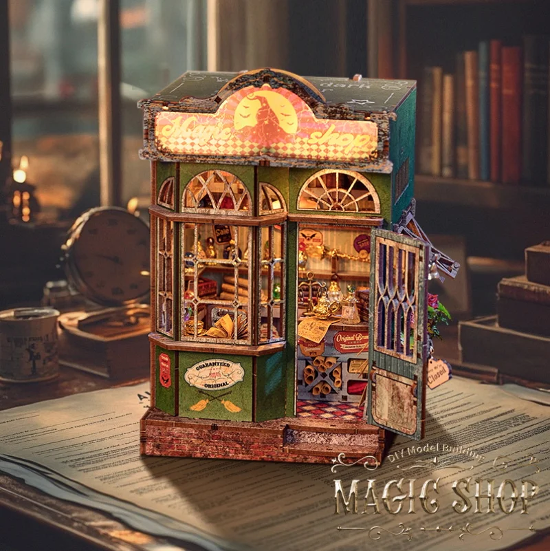 DIY Wooden Miniature Model Kit Magic Shop Casa Doll Houses 3D Puzzle Dollhouse With Furniture Light for Friends Birthday Gifts