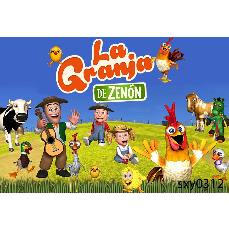 Custom พจนานุกรม Granja De Zenon ฉากหลังเด็ก1st วันเกิด Photo Studio สีเขียว Grass Farm Barn สัตว์รถแทรกเตอร์ภาพพื้นหลัง