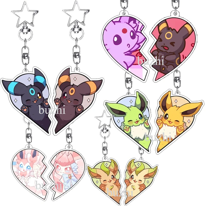 

2 шт. Акриловые брелоки для ключей с аниме-персонажами PKM Eevee Couple, мультяшные кавайные фигурки Espeon, Sylveon, Jolteon, Flareon, подвеска-шарм для сумки, подарок