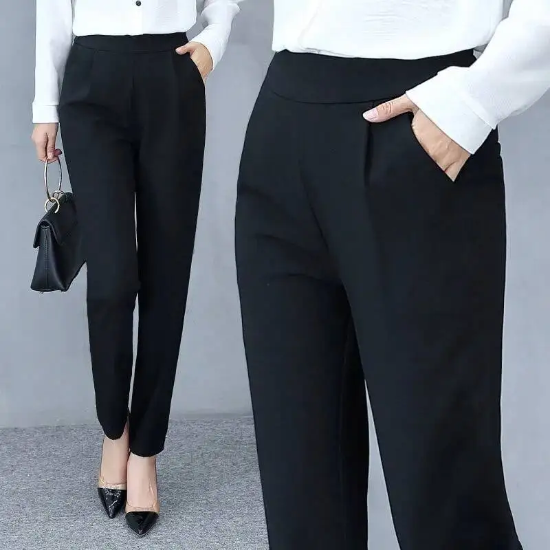 Women's Pants 2024 Korean Fashion Spring Summer High Waist Harem Pants Thin Office Lady Casual Solid Pockets Work Trousers
