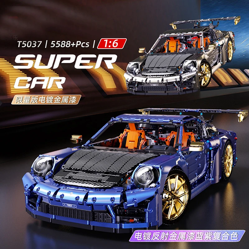 New High-Tech T5037A T5037B Sport Car Electroplate Model With Motor Building Blocks Bricks Christmas Birthday Gifts Toys 5588Pcs