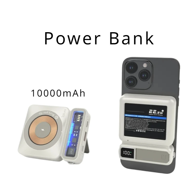 

New 10000mAh With Stand Macsafe Power Bank Portable Magnetic Wireless 15W Charger External Spare Battery For iphone Xiaomi