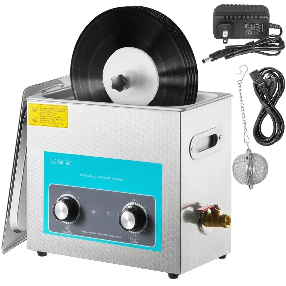 

Ultrasonic Vinyl Record Cleaner 6L 40kHz Stainless Steel Tank 4 Records Timer & Mechanical Heater