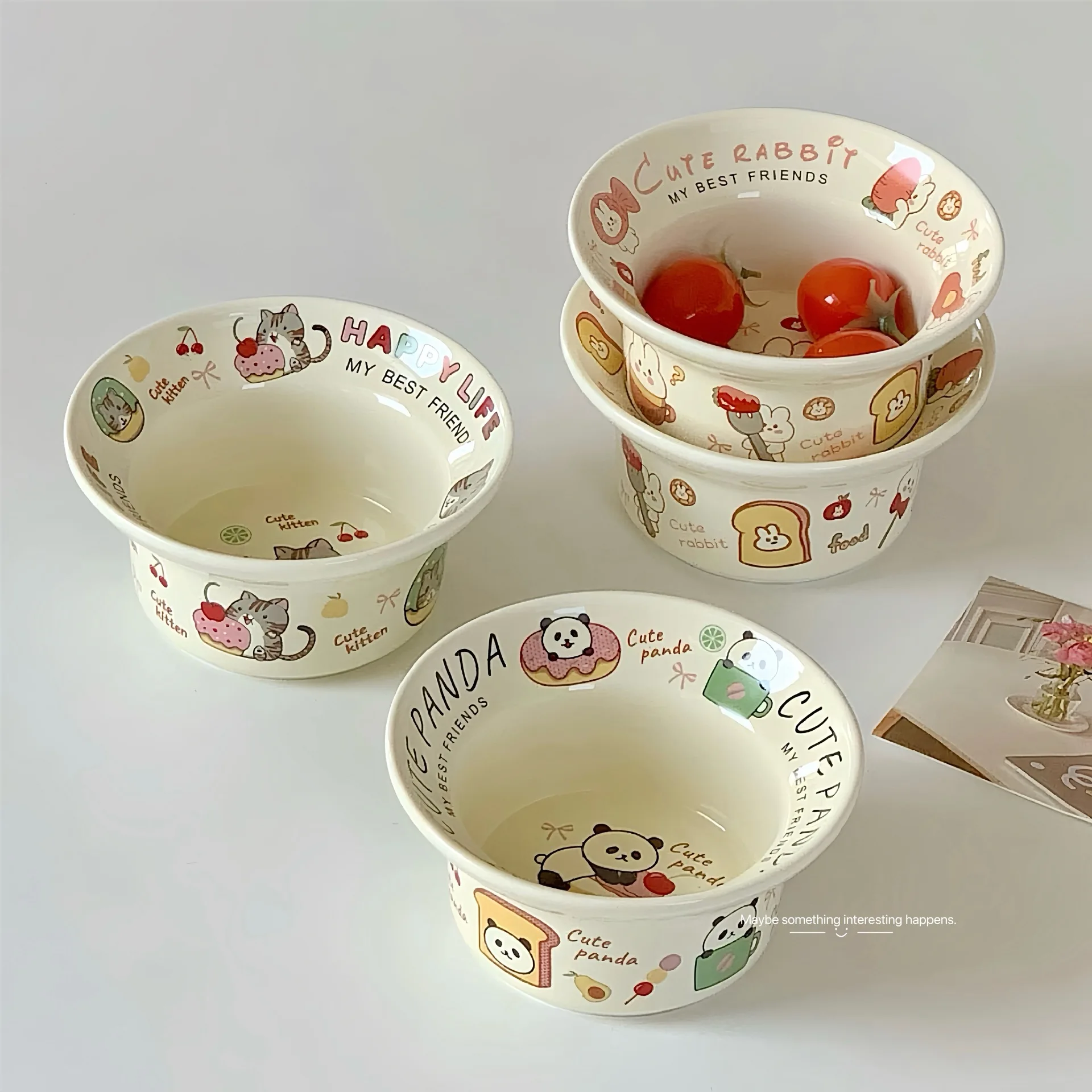 

Graffiti Cartoon Ceramic Bowl,Cute Home Yogurt Dessert Salad Bowl,Large Capacity Kitchen Utensils Distinguishable Private Bowl