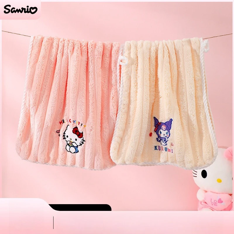 

Полотенце Miniso Sanrio, мультяшное коралловое бархатное водопоглощающее быстросохнущее милое полотенце Kuromi KT Cat, влажное и сухое полотенце для мытья лица