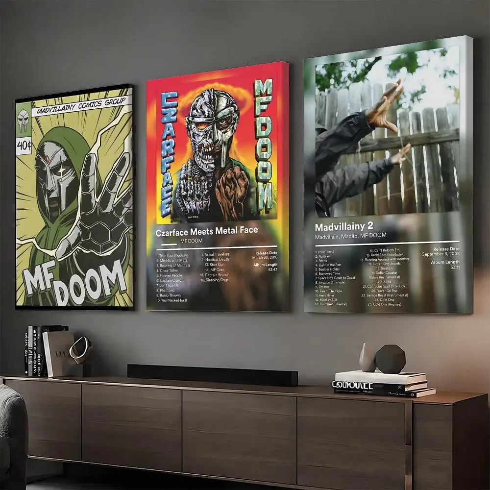 MF D-DOOM Music Rapper Painting Calligraphy Wood Framed Canvas Poster HD Wall Art For Bedroom Hallway Bar Office Home Decor