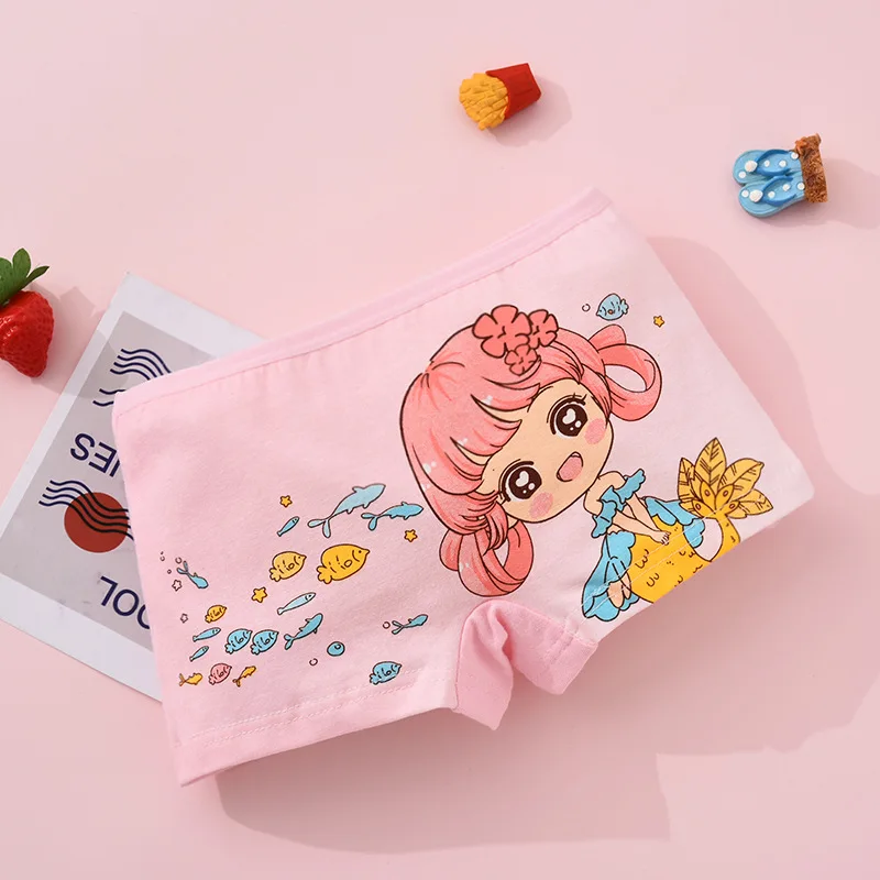 4 Stück/Set Kinder Mädchen Baumwollunterwäsche Niedlicher Meerjungfrauen-Druck Rosa Blau Boxershorts Atmungsaktive Weiche Kinderunterhosen für Mädchen 2-10 Jahre – Detail 5