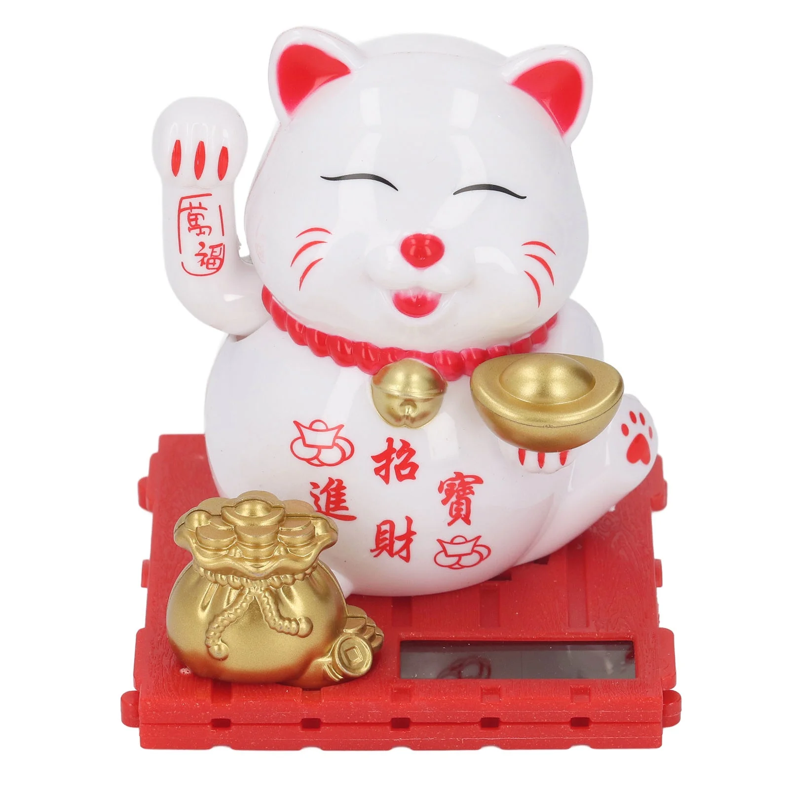 Lucky Cat Waving Arm Vivid Lovely Chinese Cat Solar Fortune Cat Statue Decoration for Decorating Front Desk Car Business Opening
