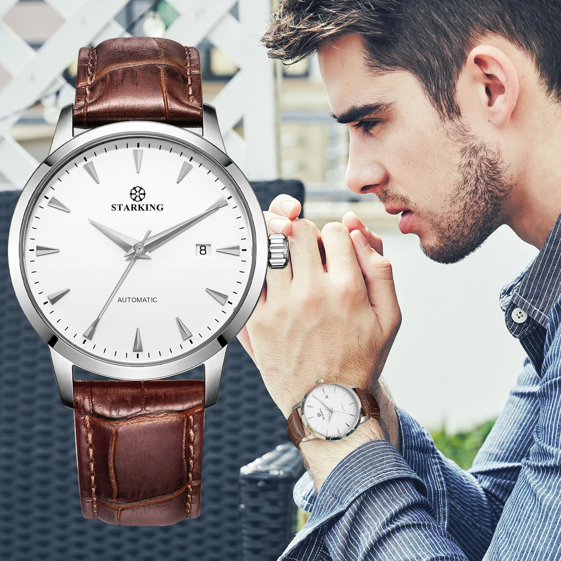 STARKING 316 Stahlgehäuse AM0184 Luxusuhren für Herren Mechanische Uhr Saphirglas Edelstahl 50 m wasserdichte Herrenuhr