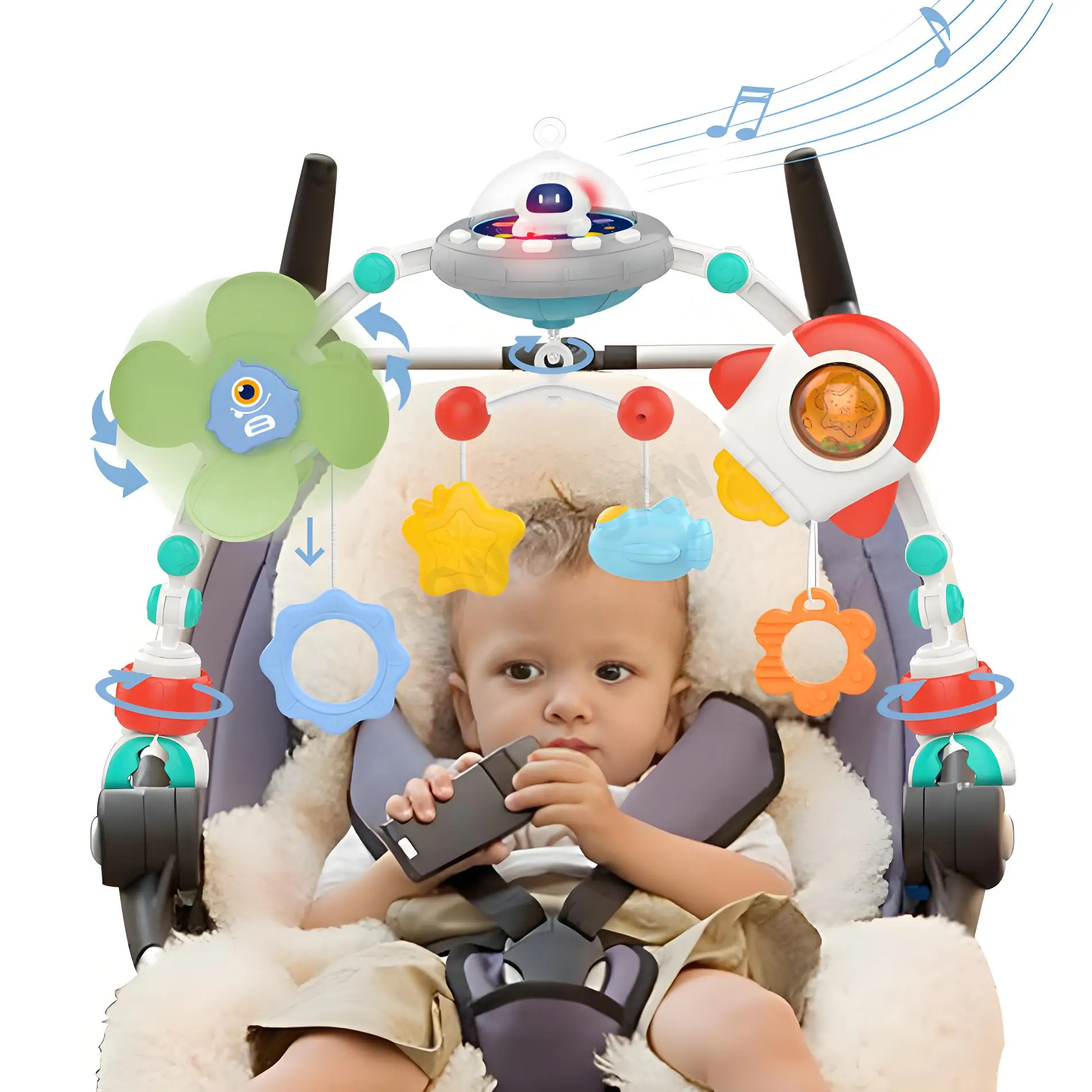 Baby Kinderwagen Bogen Spielzeug Krippe Musik Rotierende Hüpfer Spielzeug Feinmotorik Sensorische Entwicklung Bogen Auto Sitz Spielzeug für Kleinkind