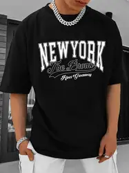 New York Print Men's Round Neck Short Sleeve Tee Fashion Slim Fit T-Shirt Top For Spring Summer Holiday