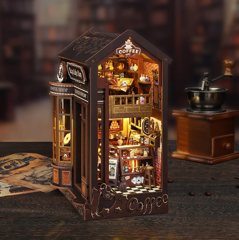 لتقوم بها بنفسك كتاب الزواية أثاث بيت الدمى الخشبي طقم إضاءة بيت الدمية كازا مصغرة الملحقات اليدوية ألعاب خشبية هدايا عيد الميلاد