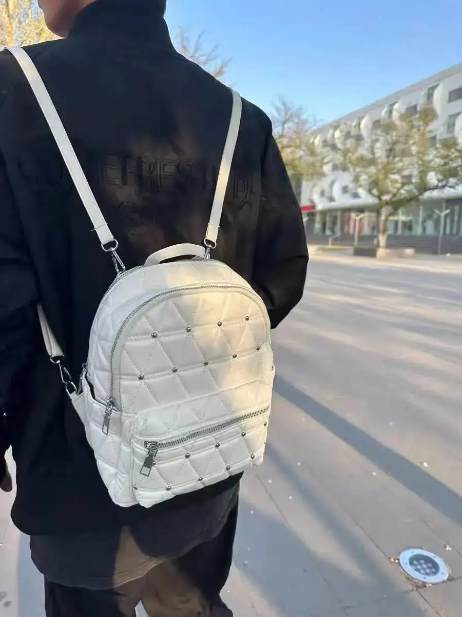 Bloom Large Capacity White Backpack For Women 2025 New Dia Chic Leather Backpacks Female Vintage Casual Mochila Aesthetic