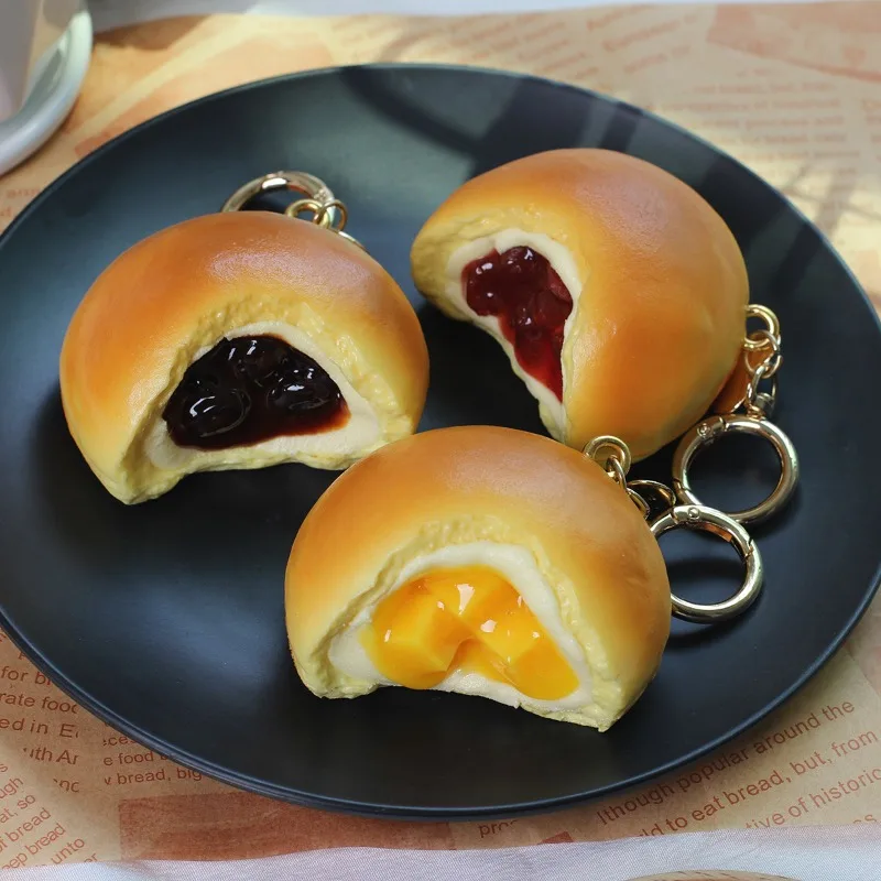 Kawaii Squishy Brot-Schlüsselanhänger Boba Mango-Marmelade Gefüllter Brötchen-Stressabbau-Fidget-Spielzeug Taschenanhänger Geschenk