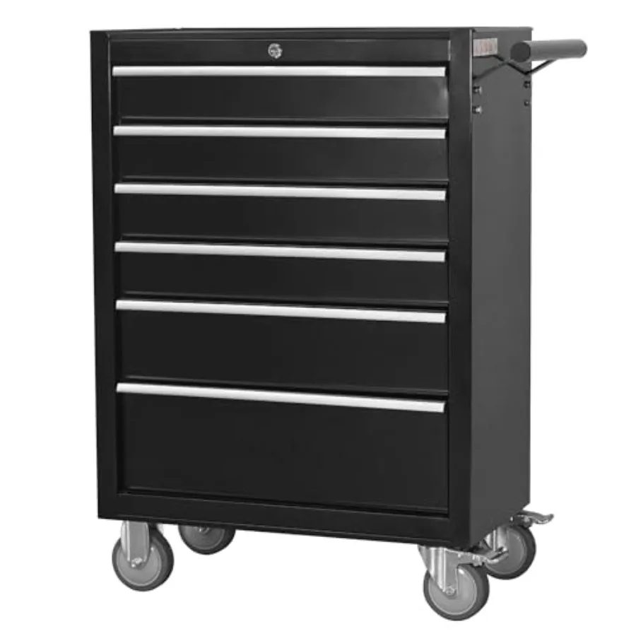 6-Drawer Rolling Tool Chest Cabinet, Large Capacity Metal Tool Box with Wheels and Keyed Locking, Roll Around Storage Organizer