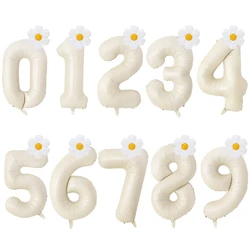 Daisy Foil Balloon with 40inch Cream Color Number Balloons Set 0-9 Kids Birthday Party Decoration Supplies Baby Shower Favors