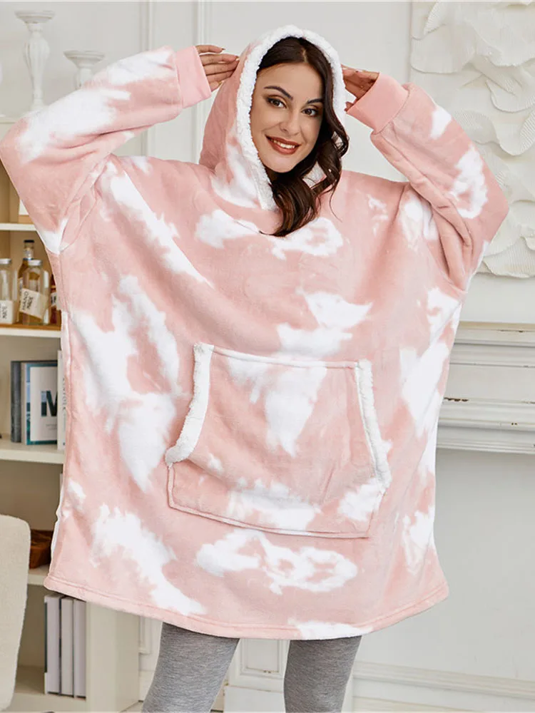 Women Oversized Hoodie Blanket with Sleeves Fleece Warm Hoodies Sweatshirts Giant TV Blanket Women Hoody Robe Casaco Feminino