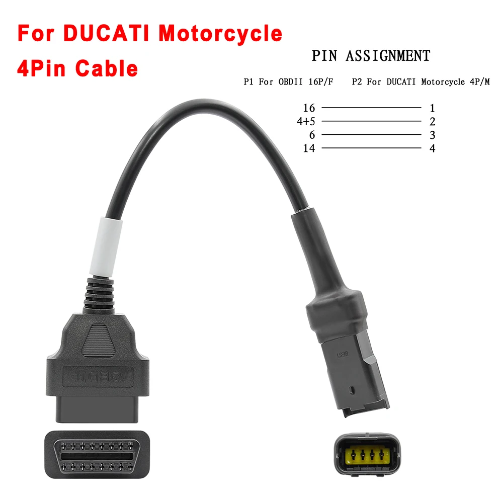 Кабель OBD для мотоцикла Ducati, диагностический 4-контактный кабель, 16-контактный адаптер OBD2 для диагностики неисправностей двигателя