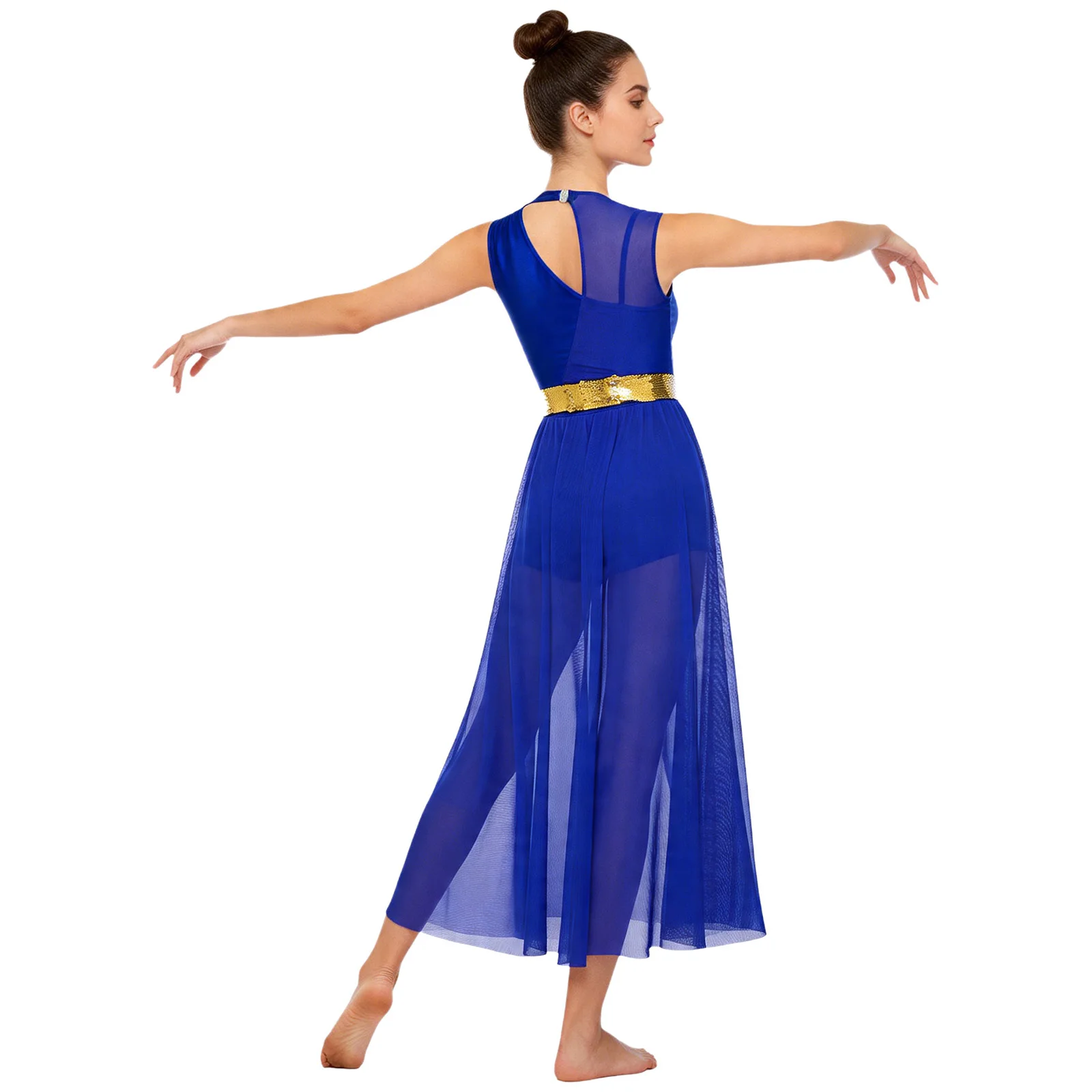 

Women Adult Lyrical Dance Dress Modern Contemporary Costume Sequined Metallic Ruched Ballet Dance Liturgical Worship Dancewear