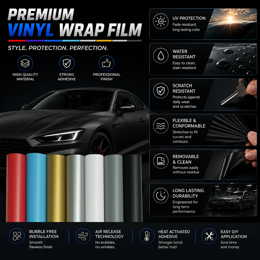Matte Car Vinyl Wrap Film Self‑Adhesive Bubble Free Sticker Auto Interior Exterior Body Decal Tuning Modification Accessories