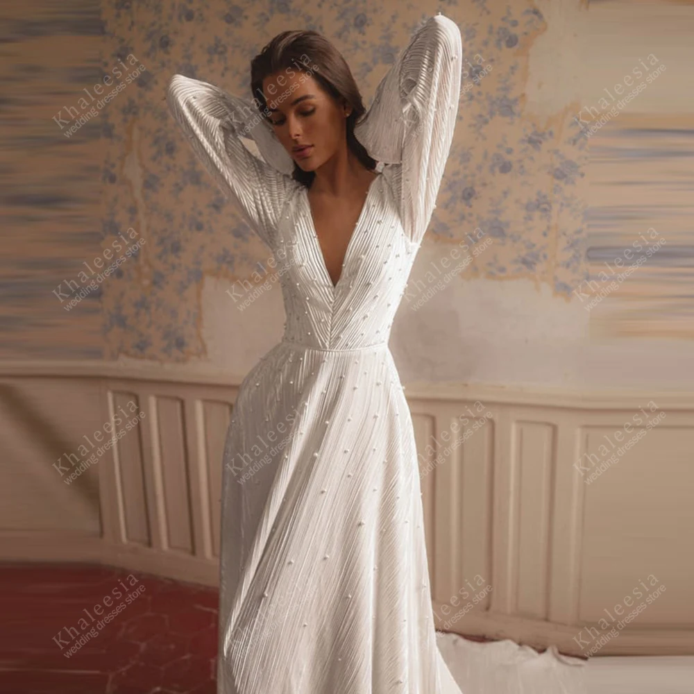 

Charming Wedding Dresses A Line Bridal Gowns Lace Tiered Robes Modest Full Sleeves Backless Sexy Vestidos De Novia Customized