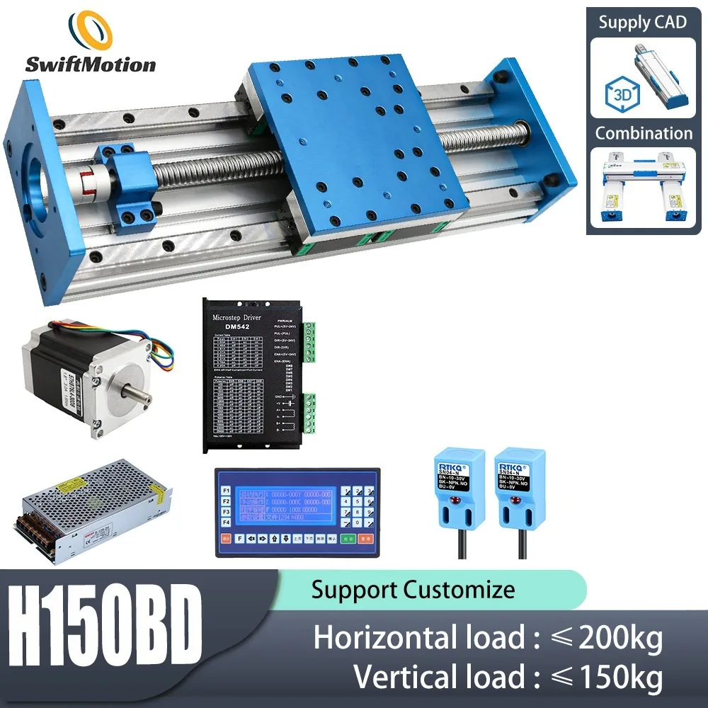 

150mm Heavy-Duty Ball Screw Linear Motion Slide Table, Dual Rail XY Axis Lifting Stage with Stepper Motor for CNC Automation