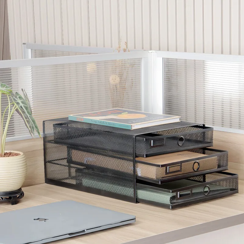 Minimalist Iron Storage Rack Mesh File Organizer Cabinet Office Shelf with Drawer Paper Document