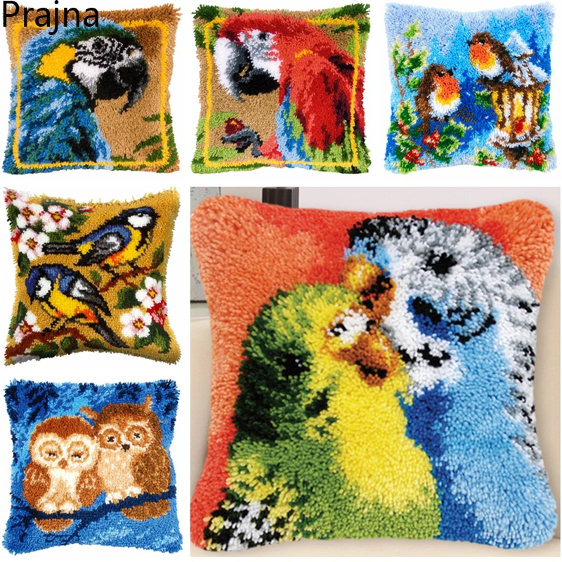 Bird/Animal Latch Hook Pillow Smyrna Package DIY Hooks Knitted Embroidered Carpet Pillow Embroidery Latch Hook Carpet Kit