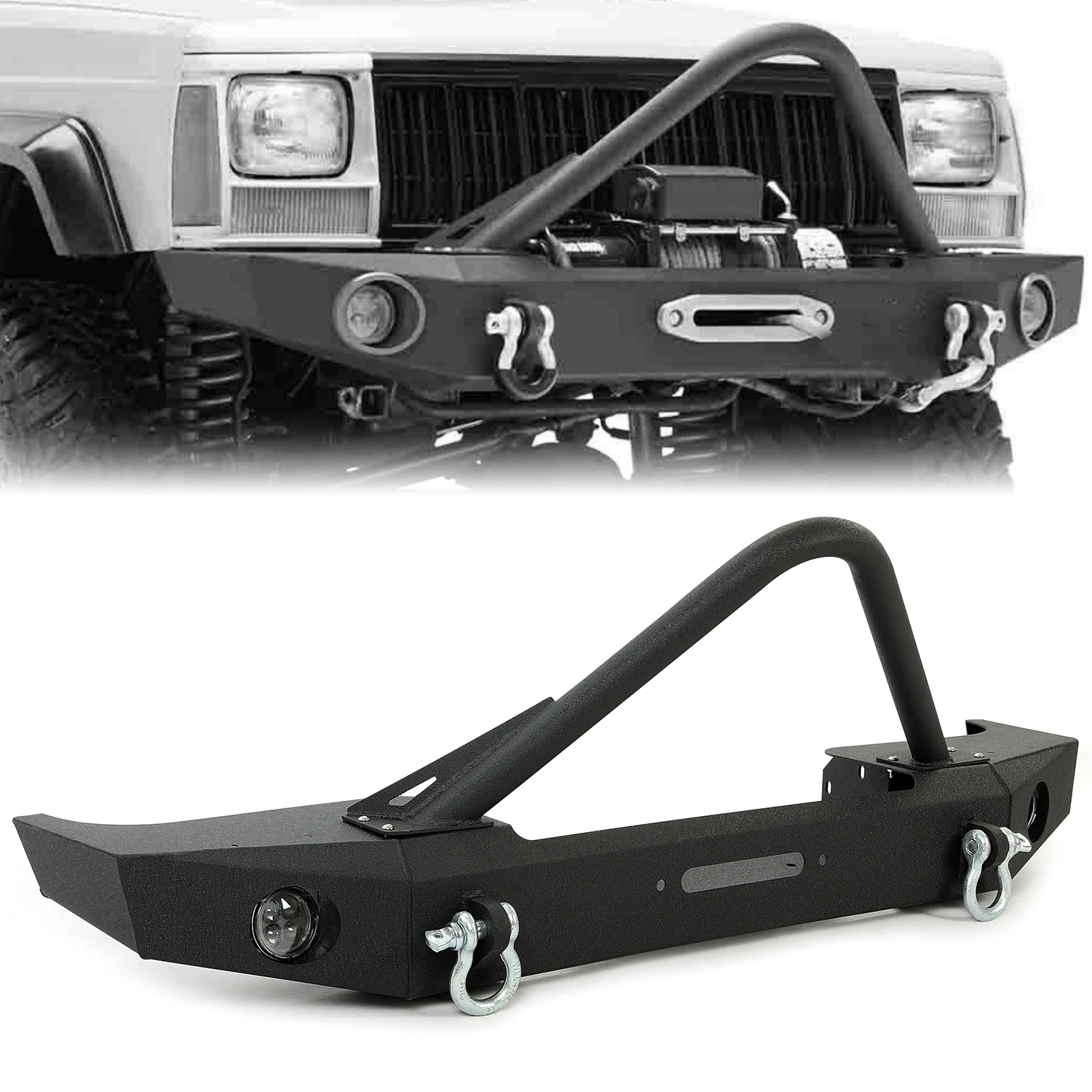 

Front Stinger Bumper W/ LED Light & Winch For 1984 1985-1993 1994-1997 1998 1999 2001 Jeep Cherokee XJ Comanche MJ Bullpen Bars