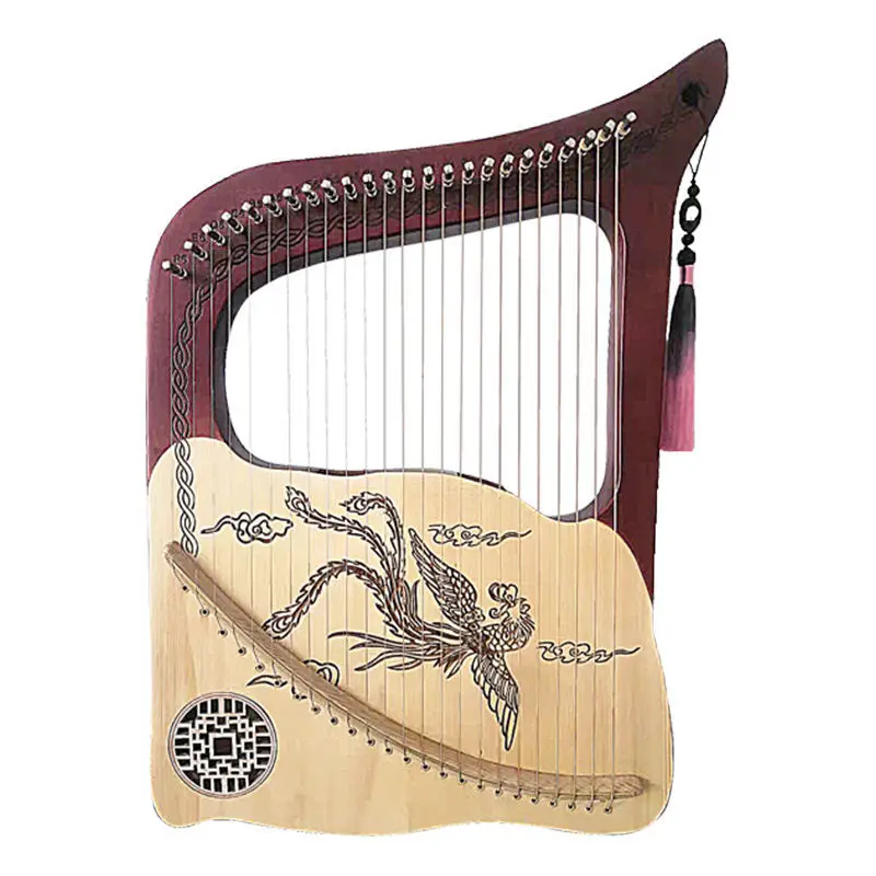 

24 String Harp Lyre Handmade Carved Chinese Style Portable Phoenix Pattern Mahogany Wooden Musical Instruments for Beginners New